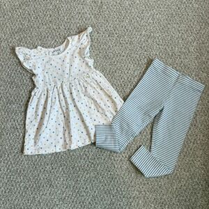 Cynthia Rowley Girls Size 3T Polka Dot Tunic and Striped Leggings Set Blue White